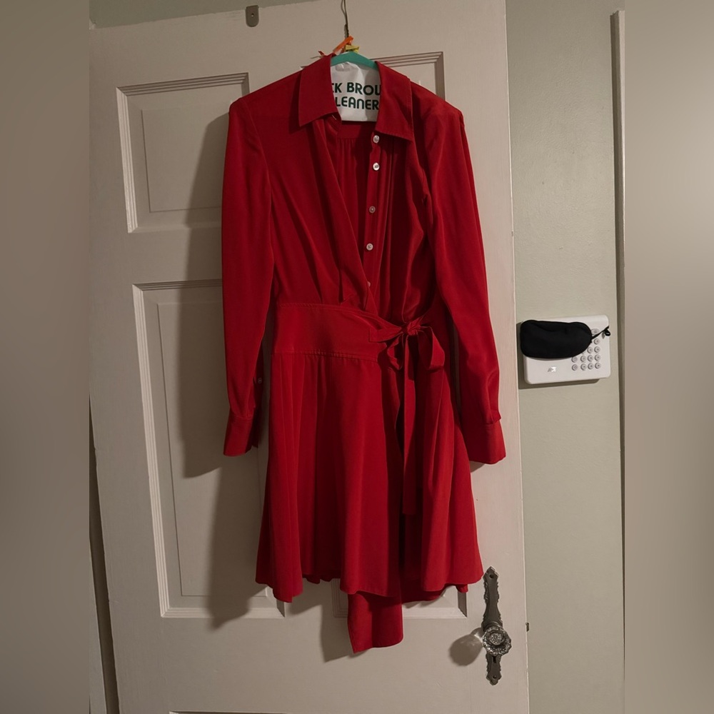 JASON WU Silk Wrap-Effect Pleated Silk-Crepe Mini Shirt Dress - Red